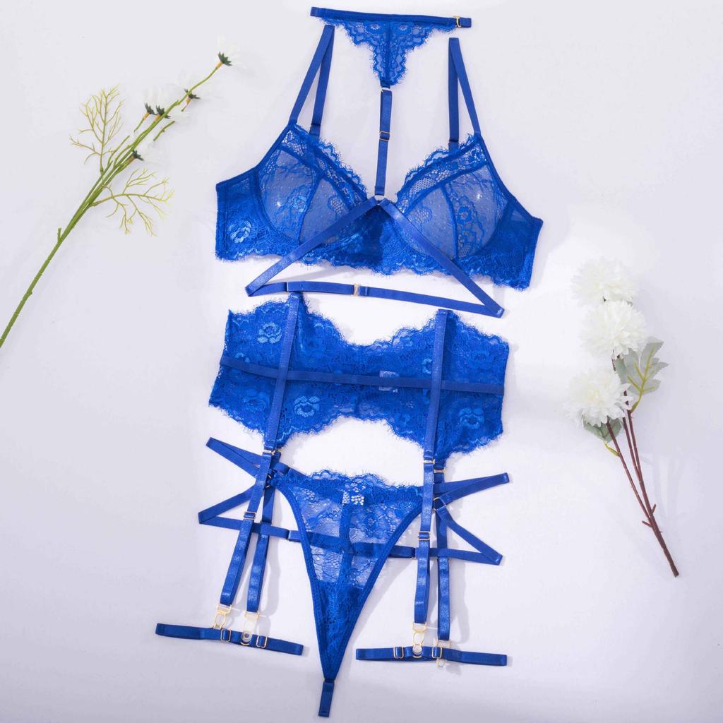 Aduloty Нижнее белье, сексуальное женское белье, комплект из 3 предметов, прозрачный бюстгальтер, кружевной костюм, сексуальные подвязки с чулками, женское эротическое интимное белье