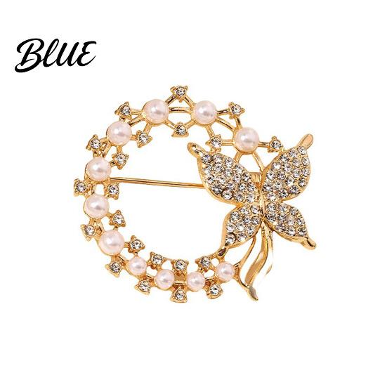 Faux Pearl Rhinestone Brooch Anti-Exposure Round Women Shape with Rhinestones