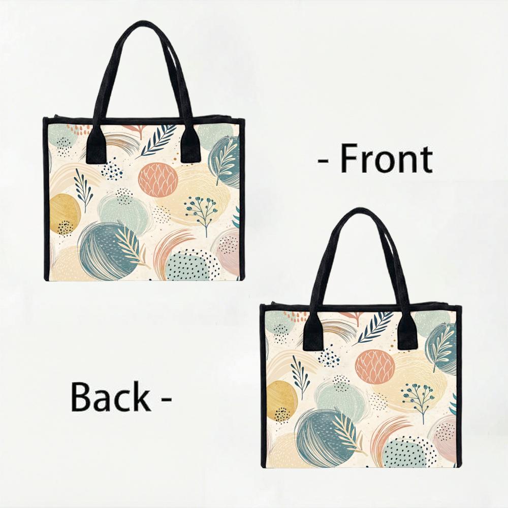 Boho Leaf Print Tote Bag Casual Daily Large Capacity Portable Shopping Handbag for Women