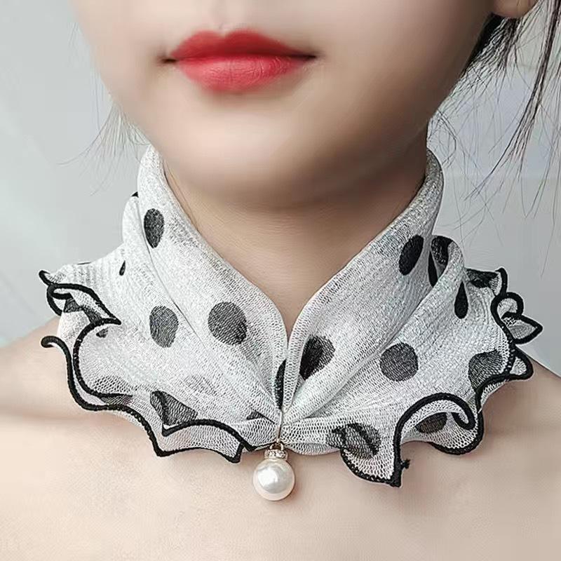 Square Women Fun Ears Edge Pearl Elegant Printed Neck Ties Pendant Temperament Cute Silk Scarf Versatile Handmade