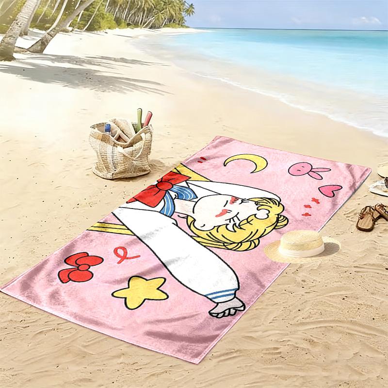 Sailor Moon Print Beach Towel, Large Soft Quick Dry Towel for Beach Camping Swimming