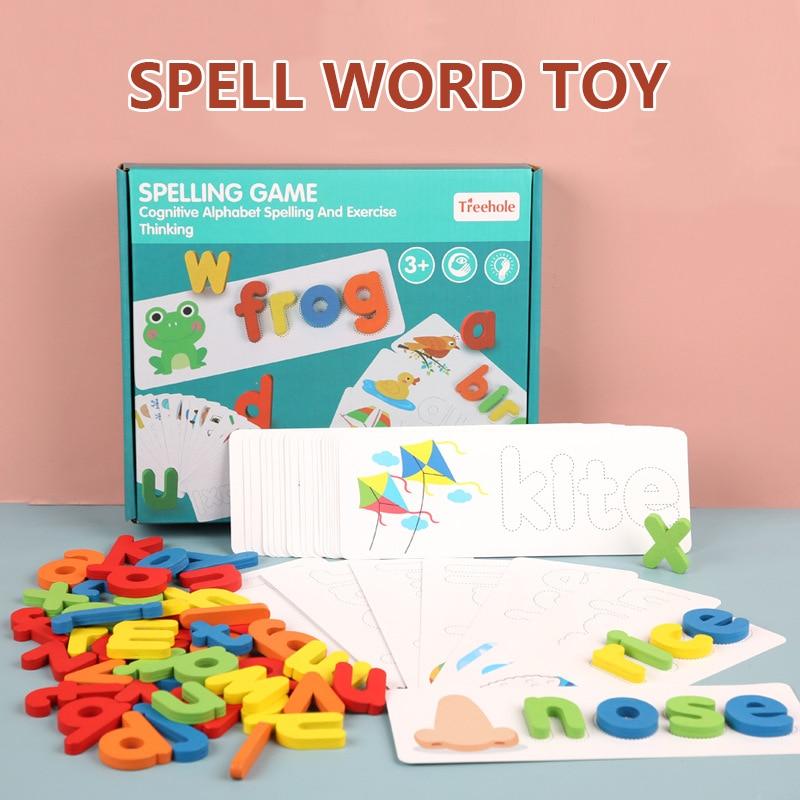 Wooden Alphabet Letter Learning Cards Word Spelling Practice Game Toy English Letters Spelling Card