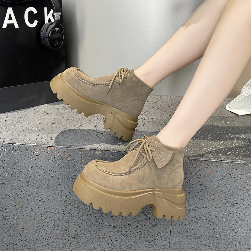 Women's Platform High-top Boots Women Retro Faux Suede Casual Short Boots High Quality Thick-soled Heightening Ankle Boots Mujer