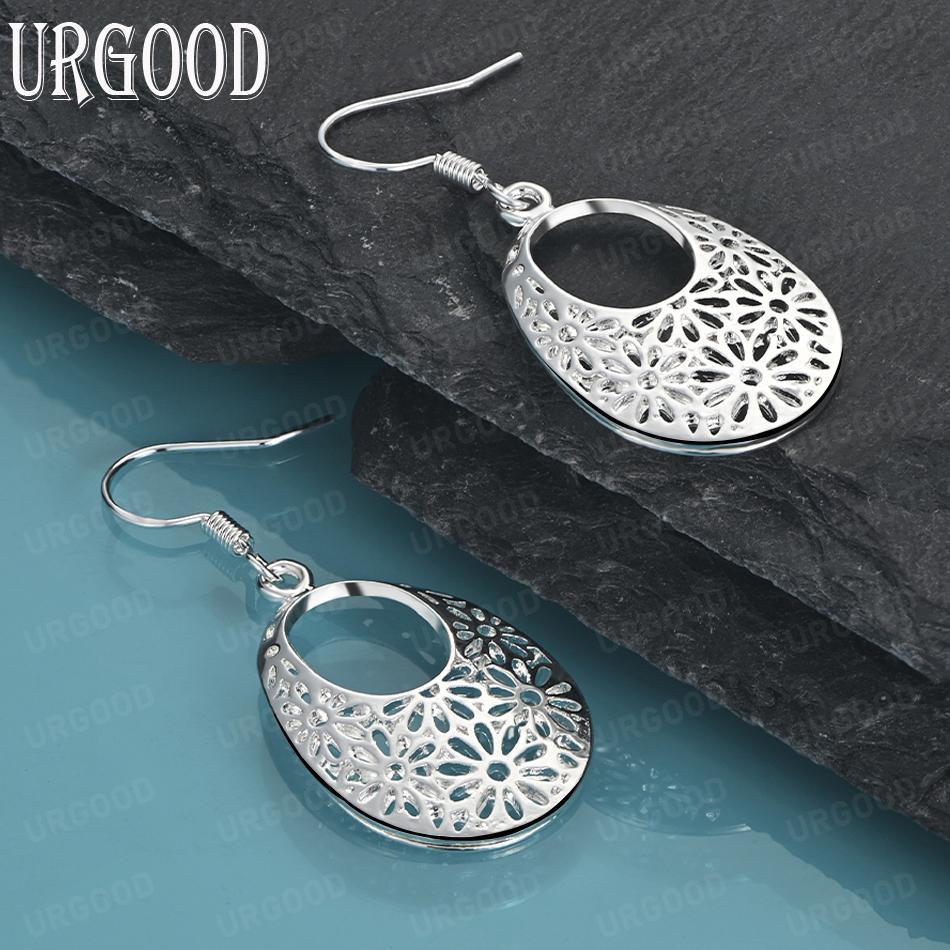 925 Sterling Silver Flower Perforated Earrings Fashion Wedding Jewelry