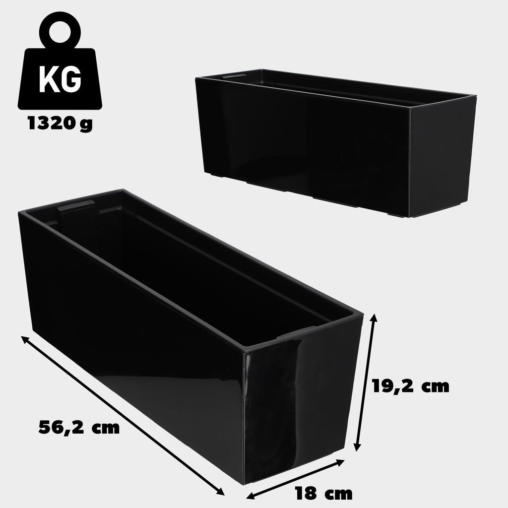 KADAX Doniczka Donica Skrzynka Balkonowa Z Wkładem Kwietnik Czarny Połysk 19x56cm