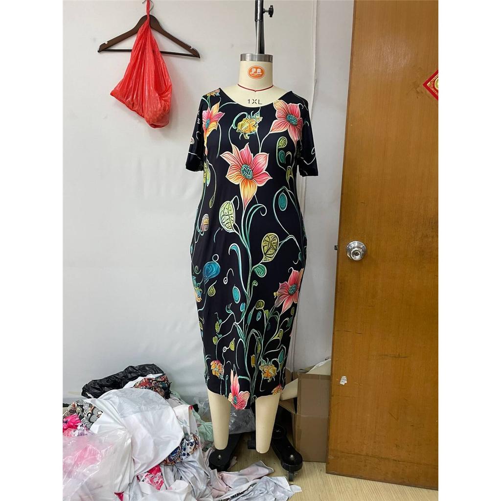 Женское платье больших размеров с короткими рукавами и круглым вырезом, элегантное облегающее платье миди