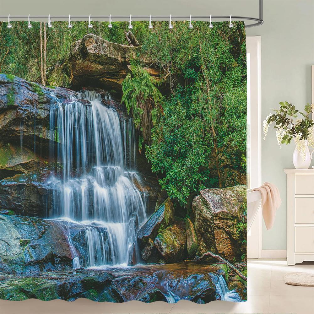 Modern 3D Printing Forest Shower Curtain Green Plant Tree Landscape Bath Curtain With Hooks For Bathroom Waterproof Scenery