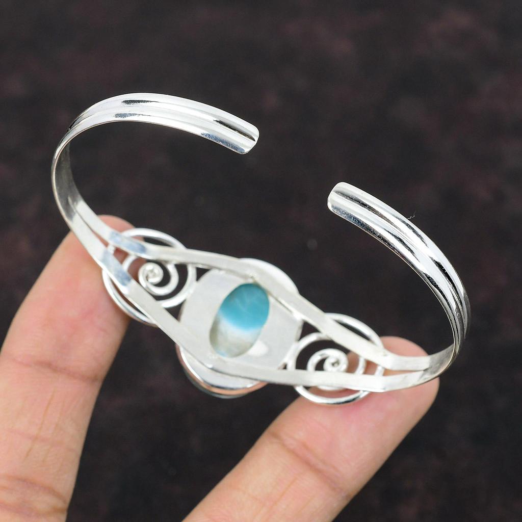 Браслет-манжета Larimar, стерлинговое серебро 925 пробы, браслет, ювелирные изделия из драгоценных камней, регулируемый браслет, браслет-манжета ручной работы, подарок для мамы, элегантные ювелирные изделия