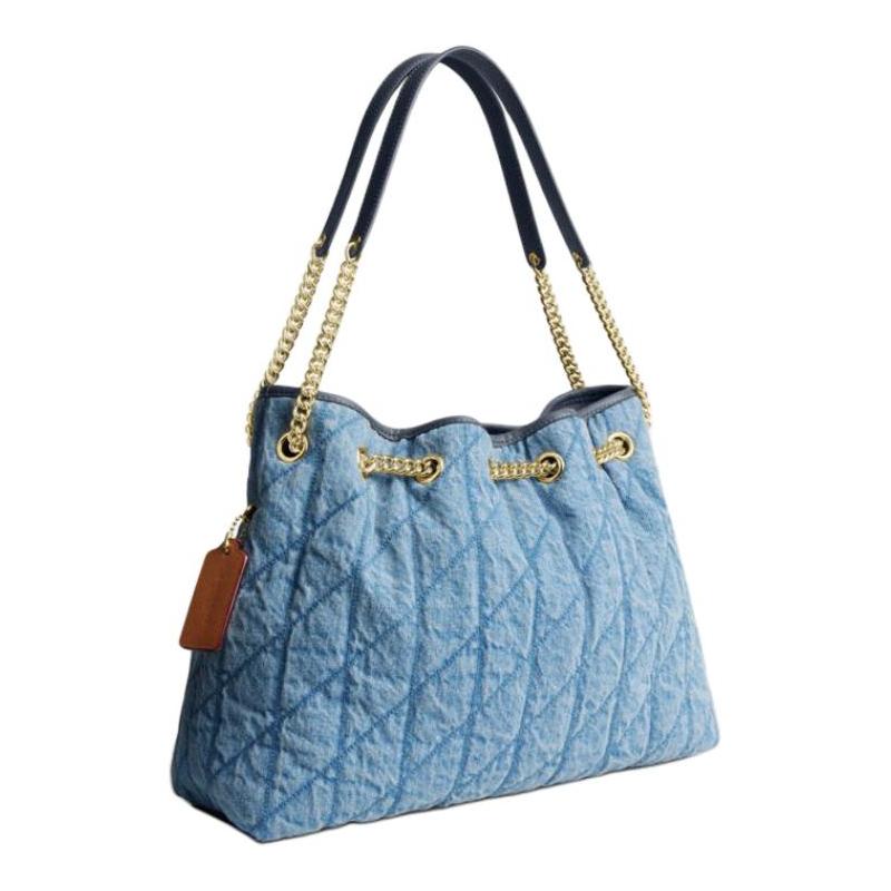 Coach Цепь 35 Алмазная Цепь Сумка под Мышку Джинсовая Сумка на Плечо Большая Женская Синяя