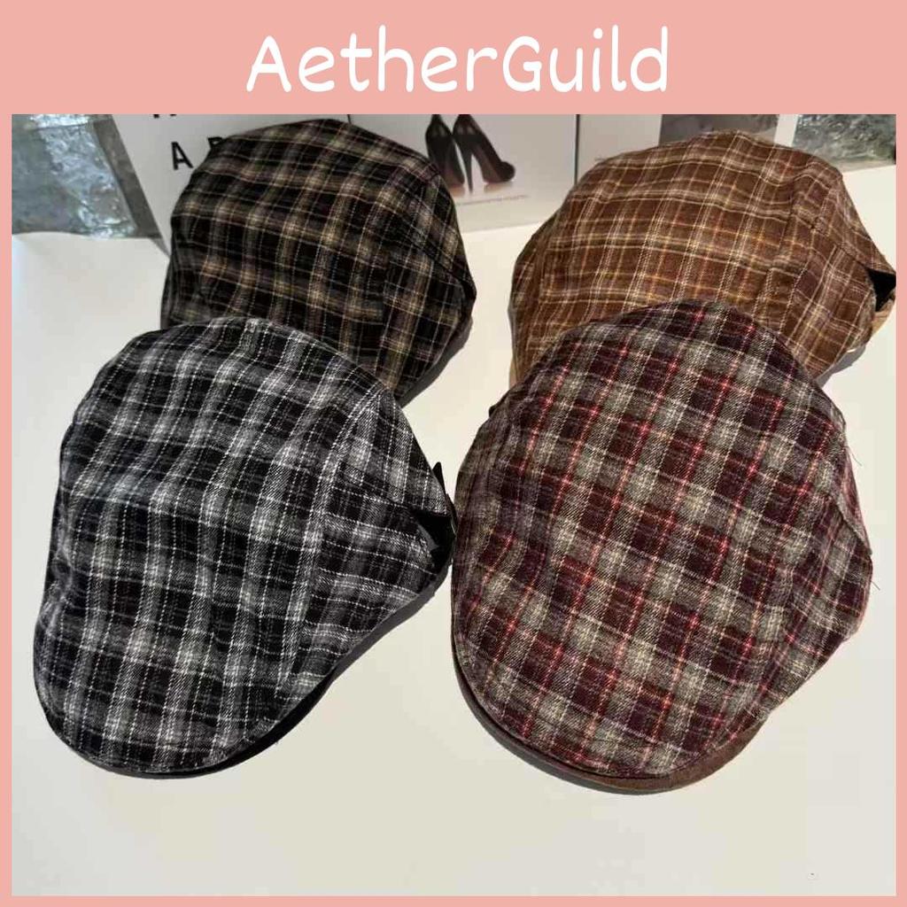 Vintage Plaid Flat Cap Breathable Polyester Beret For Casual And Office Wear