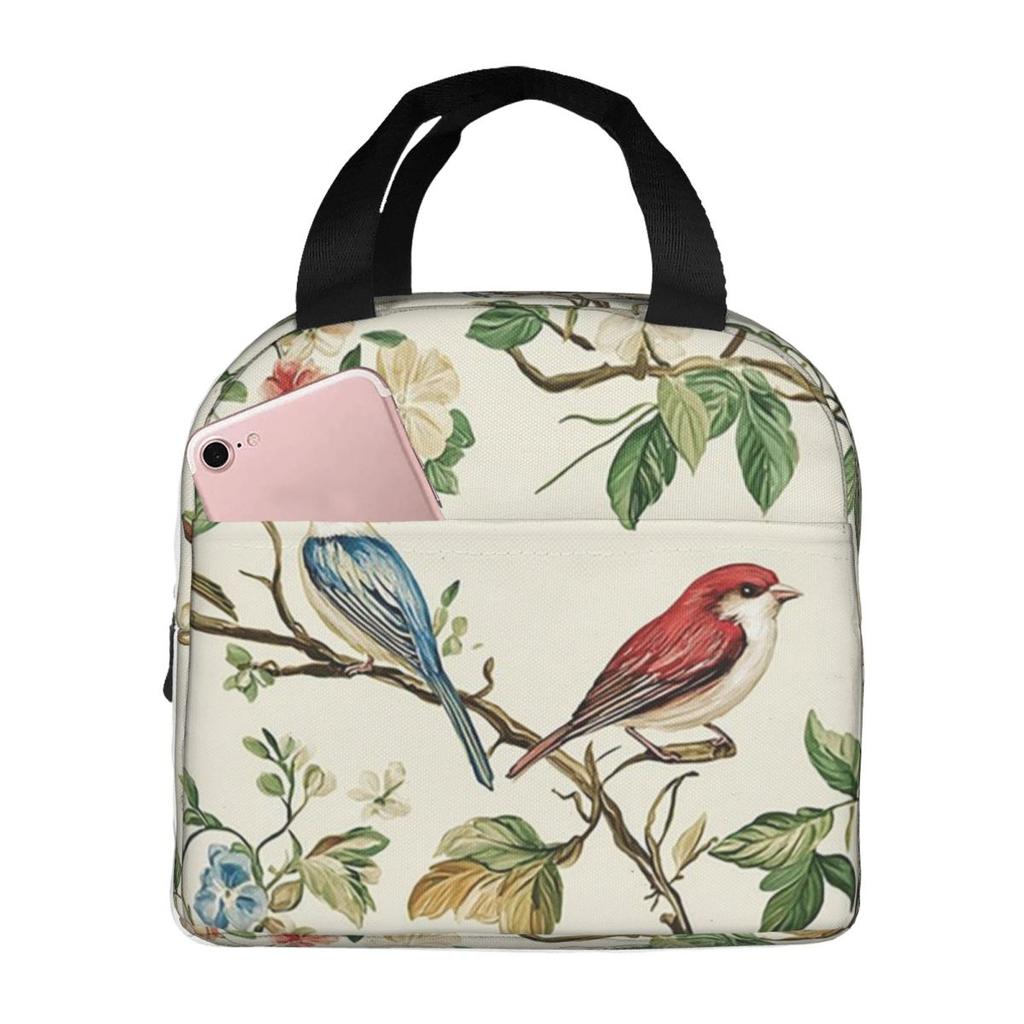 Vintage Bird And Botanical Branch Insulated Lunch Bag for School Cooler Thermal Food Box Tote Leakproof Lunch Boxes Container