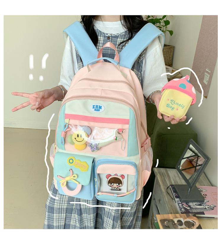 School bag, high aesthetic ins-style backpack, designed backpack for middle school girls, large capacity cute dopamine transparent pain pack