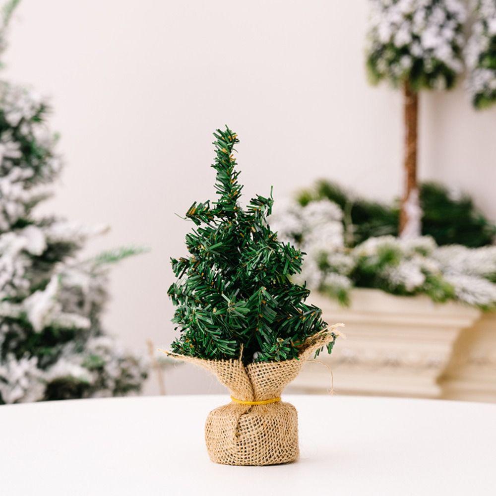 Green Linen Mini Christmas Tree Plastic Christmas Pine Tree Artificial Christmas Tree Party Gifts