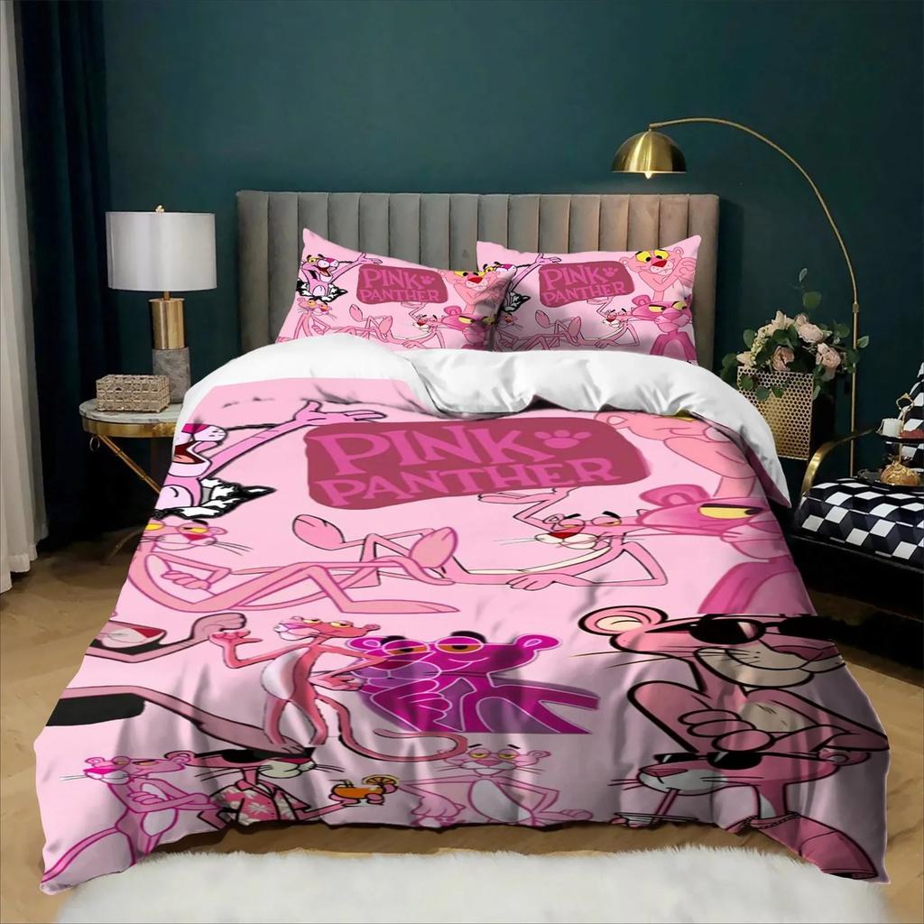 Kawaii Pink Pan-ther Pink Bedding Set 2/3piece set Cartoon Duvet set 2/3piece set Bedroom Decoration For Teen Girls Home Decor