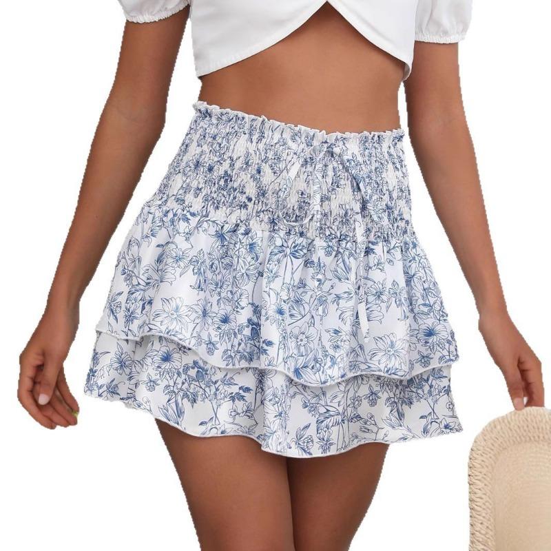 Женское платье с цветочным принтом, многослойное, с высокой талией, с баской, короткая юбка в стиле бохо для отдыха