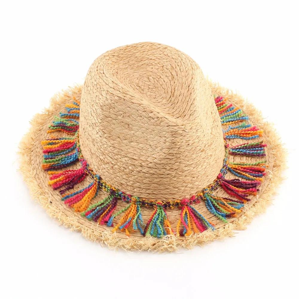 1 Pcs New Dopamine Colored Tassel for Shading Protection Small Face Display Breathable Weaving Wide Brim Grass Hat