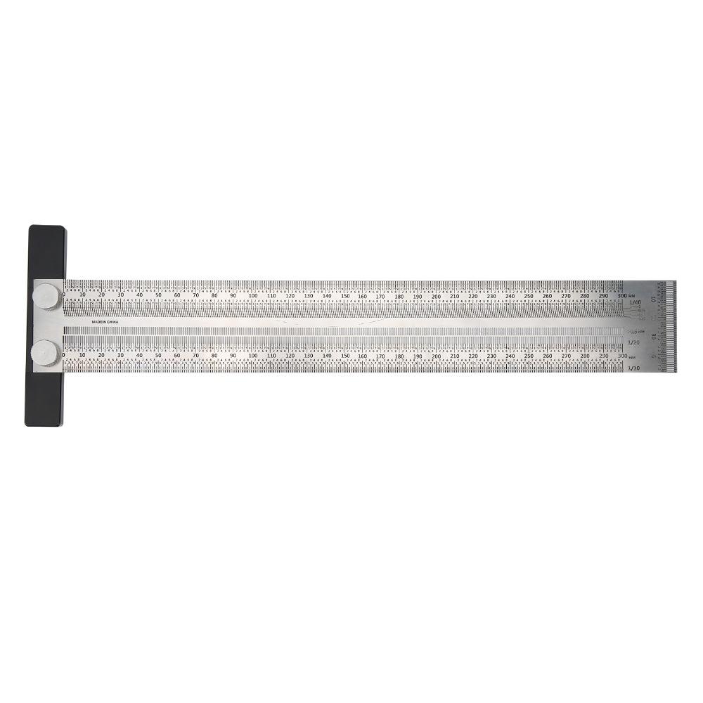300mm Hole Ruler Stainless Steel Scribing Ruler Portable T-Rule Woodworking Measurement