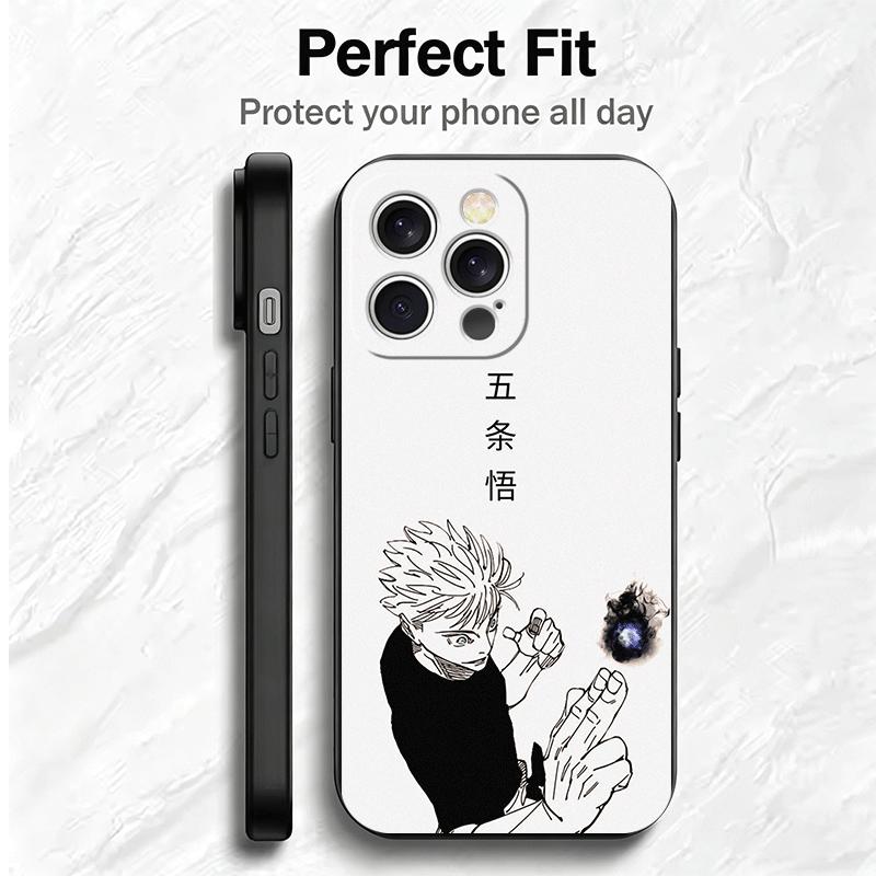 JUJUSU Anime Character Black White Soft Phone Case for iPhone 16 16E 17 Air 15 Pro Max 14 Plus 13 Mini 11 12 7 Black Cover Back