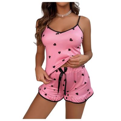 Женские пижамные комплекты с принтом, мягкие комплекты домашней одежды из двух предметов, топы без рукавов, шорты, одинаковые пижамы, одежда для сна