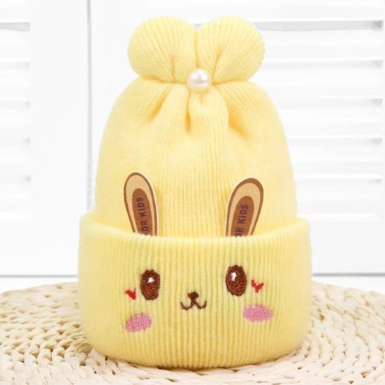 0-6 Месяцев Вязаная Шапка Ушки Кролика Вышивка Лицо Плиссированный Верх Декор Имитацией Жемчуга Эластичная Защита Ушей Более Плотная Осень Зима