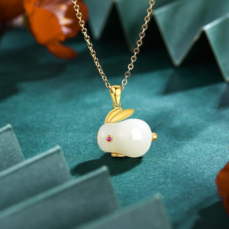 Hetian Jade Jade Hare Sterling Silver Bracelet Female S925 National Fashion Palace Style Ancient Gold Chinese Style Hand Jewelry