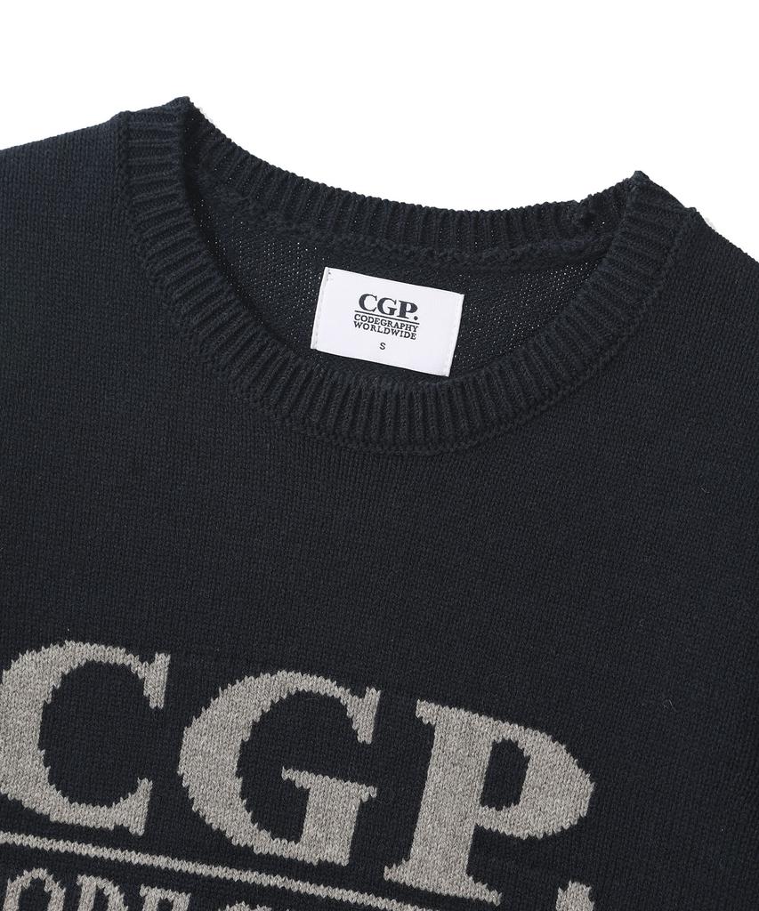CGP (женщины) Квадратный логотип, короткий рукав, вязаный - Темно-синий