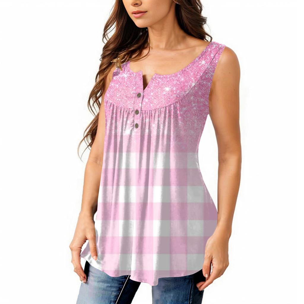 Женская мода, однотонная плиссированная повседневная футболка без рукавов, жилет на пуговицах, топ