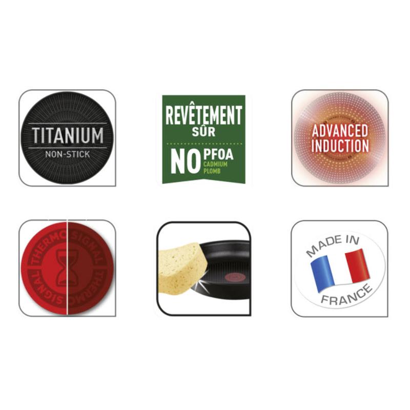 Tefal START'EASY Титановая индукционная сковорода-вок с антипригарным покрытием (28см) Можно мыть в посудомоечной машине в духовке без PFOA, черный