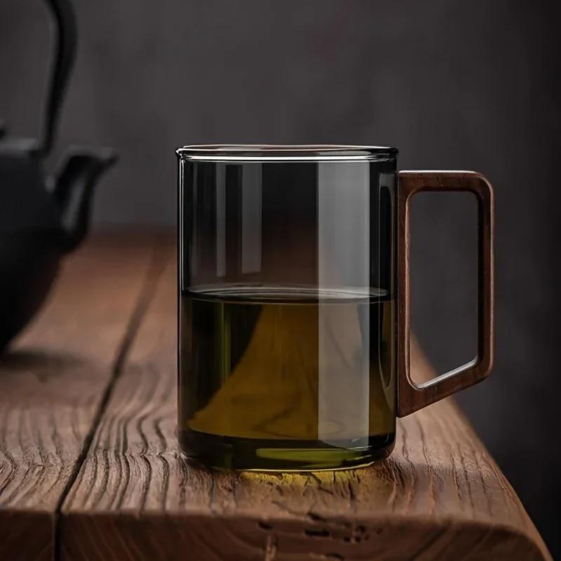 Wooden Handle Glass Tea Cup High Temperature Resistant Living Room Cup Water Set Household Hospitality Cup