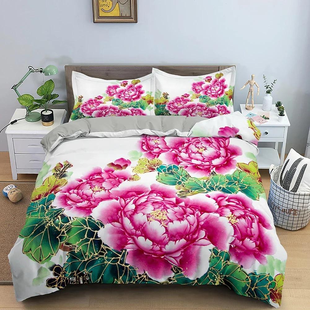 3D Rose Flower Duvet Cover Queen King Double Bedding Set Quilt Cover with Zipper Closure King Size Polyester Quilt Cover