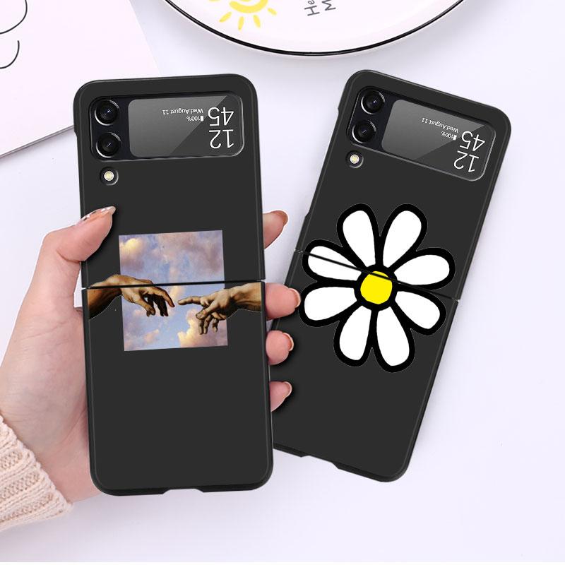 Чехол-сердце с цветами для Samsung Galaxy Z Flip 3 4 5G Черный Жесткий ПК Корпус телефона Z flip4 Роскошный Чехол-ракушка
