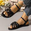 Модные французские сандалии с плоским носком женские 2025 лето новые коричневые ретро черные удобные римские туфли обувь для женщин обувь на платформе