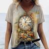 2025 Новый стиль женская футболка летняя футболка с цветочным принтом женская одежда большой размер дизайнерская футболка с коротким рукавом и V-образным вырезом блузка