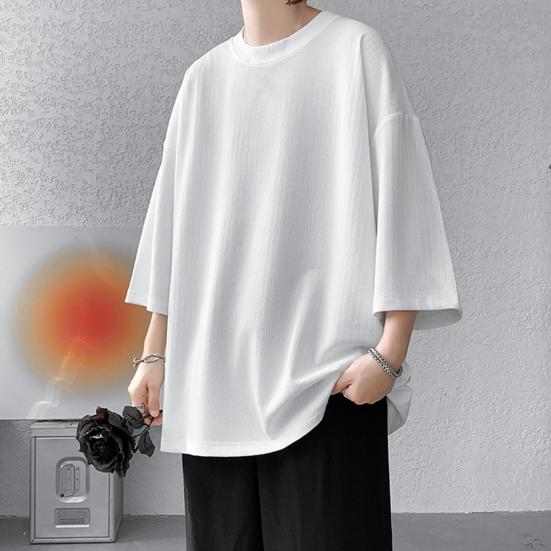 Мужская футболка с круглым вырезом, рукавами три четверти, однотонная футболка в повседневном стиле, свободная футболка для улицы, путешествий, отпуска