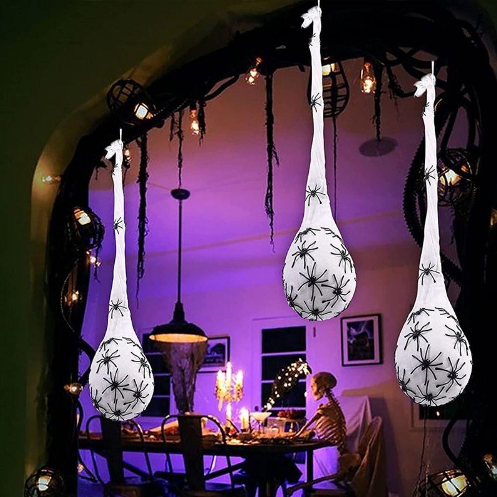 3pcs Scary Spider Web Eggs Hanging Decoration Glowing Spider Egg Sacs Holiday Party Decor