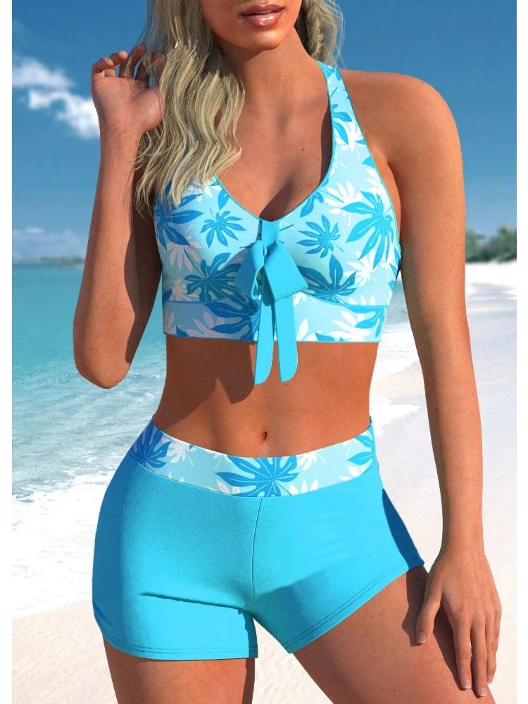 Fashion Comfortable Beachwear Summer Women's Swimwear Maple Leaf Sexy Swimwear Women's Two Piece Tankini Shorts Swimwear S-5XL