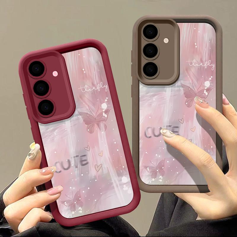Розовый градиентный чехол с бабочкой для Samsung Galaxy S25 S24 S23 S22 Ultra S24 FE A14 A36 A15 A35 A55 A53 A54 A16 A56 TPU чехол для телефона