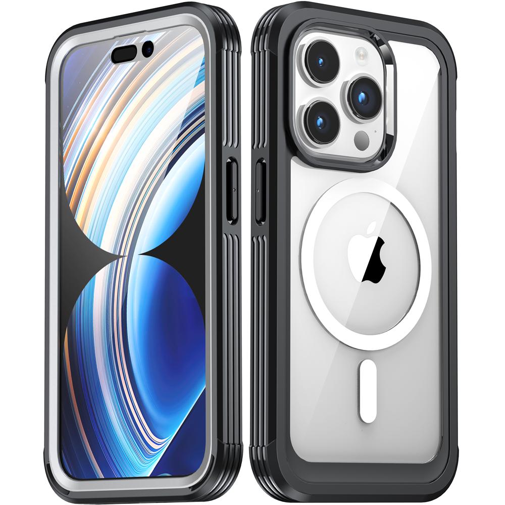 Полный защитный двухслойный чехол на 360° для iPhone 15 Pro Max 15 Plus MagSafe с беспроводной зарядкой, пыленепроницаемый, противоударный, закаленное стекло