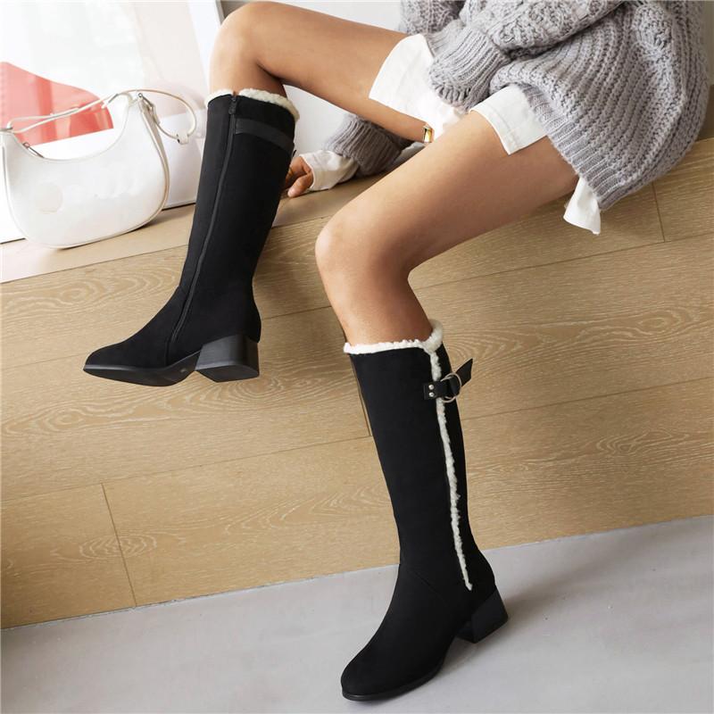 Women's High Heel Boots Autumn and Winter New European and American Style Thick Heel Suede Large Size Women's Boots