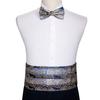 Barry.Wang Mens Cummerbund Belt and Bowtie Set Silk Pre Bow Tie Hanky Cufflink Set