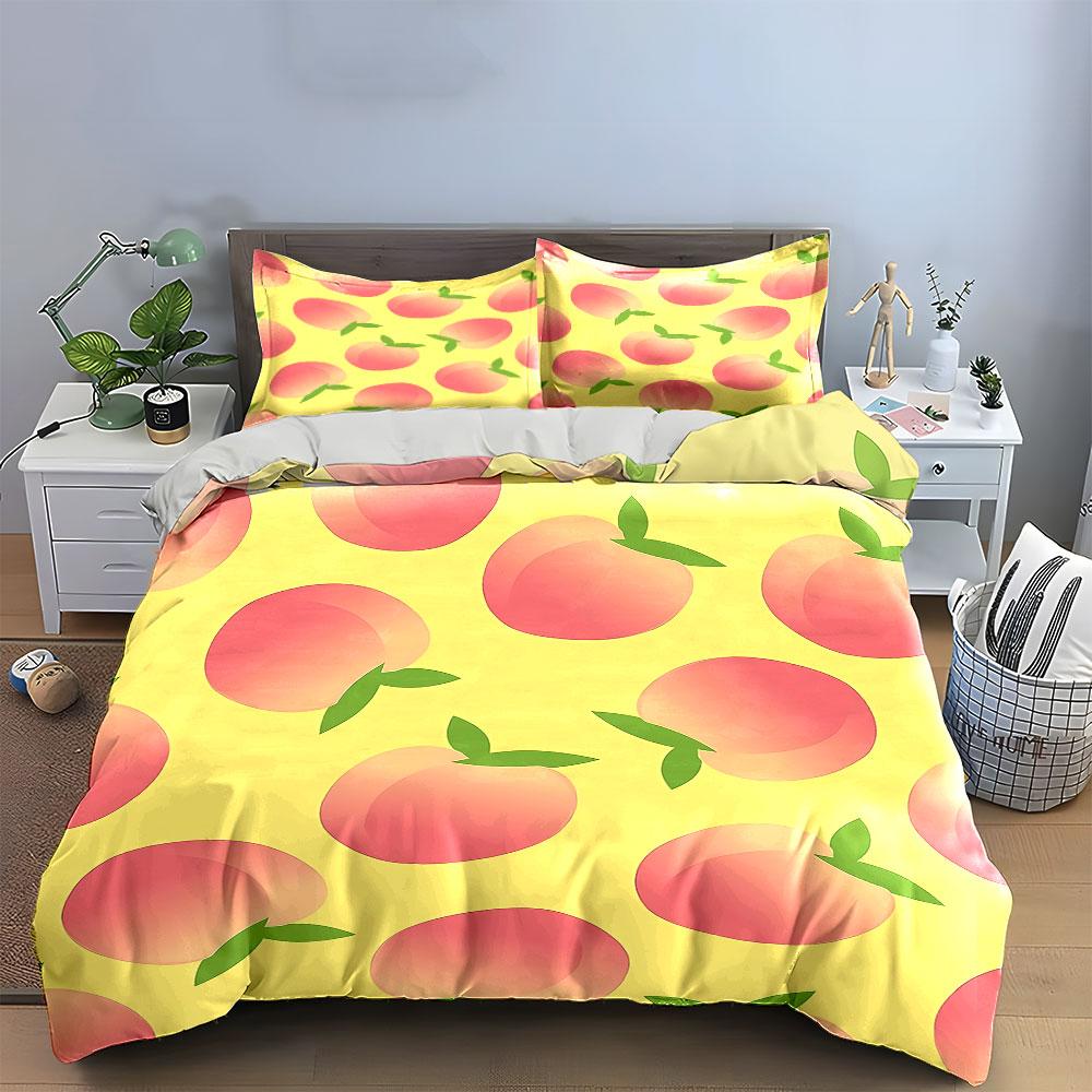 Peach Print Bedding Set Bedding Duvet Cover Set Duvet Cover Pillowcases  (1 * Duvet Cover 2 * Pillowcases, without duvet insert)