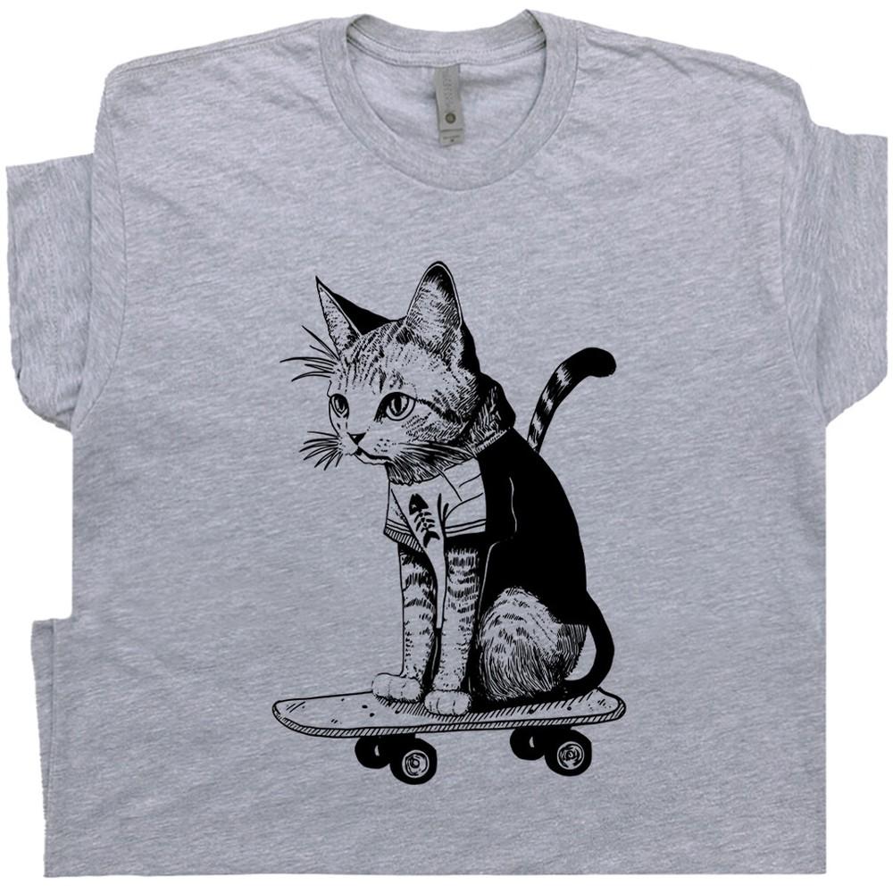 Skateboard Cat Shirt Cool Cat Shirts for Women Men Vintage Skateboarding Cat Tee Unisex T-Shirt
