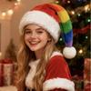 with Pompom Fur Xmas Cap Stripe Santa Claus Hat Simple Plush Christmas Hat  Unisex