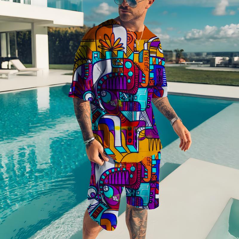 2026 Summer Men's T-shirt Male Casual Suit Abstract Style 3D Printing