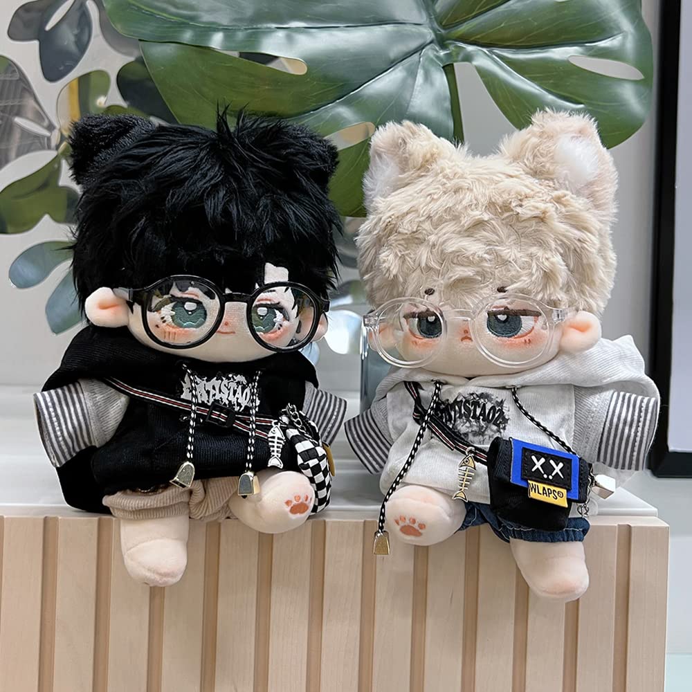 Niannyyhouse 20cm Plush Toy Clothes: Hoodie, T-shirt, Shorts, Backpack, Glasses, and Cotton Doll Accessories (Black, 20cm)