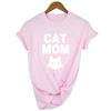Stay At Home Cat Mom Print Women Shirts Casual Cute Cartoon White Summer Short Sleeve O