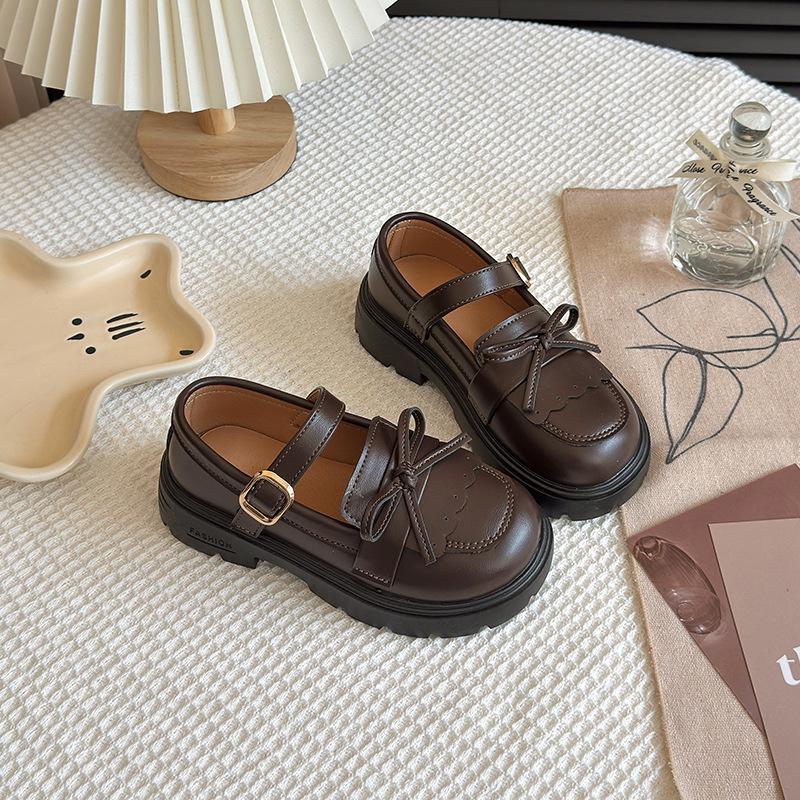 New Spring and Autumn Girls' Fashionable British Style Soft-soled Leather Shoes