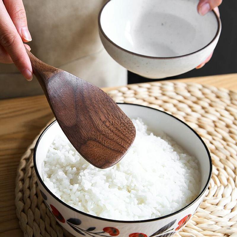 Rice Spoon Black Walnut Wood Spoon Rice Scooper Paddle Kitchen Cooking Spoon Spatula Potato Serving Scoop Quality Wooden Utensil