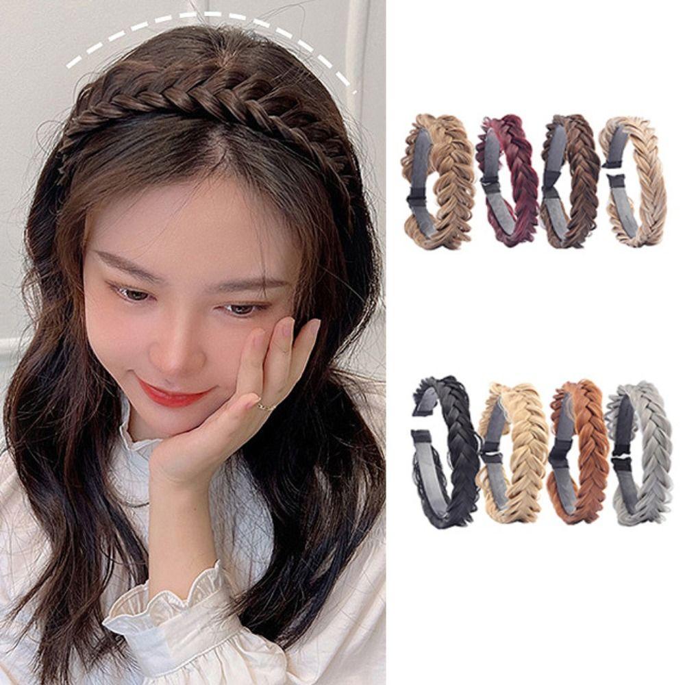 Style Braided Headband Twist Braid Hair Hoop Toothed Non-slip Hairband Wig Heat Resistant Wig