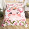 Pink Pig Bedding Set King Queen Sleeping Pig Duvet Cover For Kids Boys Girls Kawaii Animals Comforter Cover With 2 Pillowcases